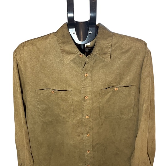 Vintage Knightsbridge Green Faux Suede Long Sleeve Button Down Shirt Men's M - Picture 3 of 5